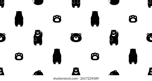 bear seamless pattern polar bear paw footprint vector black teddy cartoon doodle tile background gift wrapping paper repeat wallpaper scarf isolated illustration design