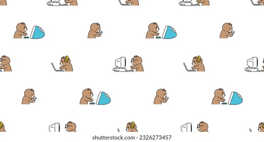 bear seamless pattern polar bear pc computer laptop notebook smart phone pet doodle vector teddy cartoon gift wrapping paper tile background repeat wallpaper scarf isolated illustration design