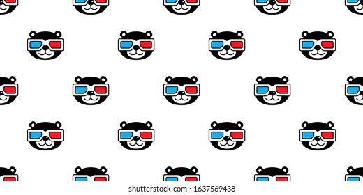 Bear seamless pattern polar bear popcorn vector movie 3d glasses cinema teddy cartoon scarf isolated tile background repeat wallpaper doodle illustration design