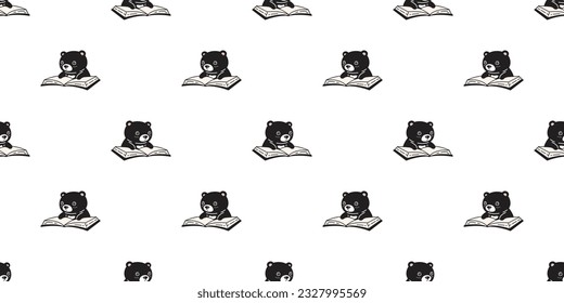 bear seamless pattern polar bear reading book pet doodle vector teddy cartoon gift wrapping paper tile background repeat wallpaper scarf isolated illustration design