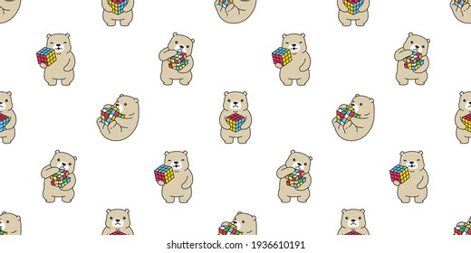 Bear seamless pattern polar bear rubik cube puzzle vector scarf isolated cartoon tile wallpaper repeat background illustration design