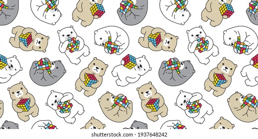 Bear seamless pattern polar bear rubik cube puzzle vector scarf isolated cartoon tile wallpaper repeat background illustration doodle design