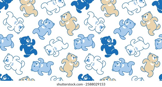 bear seamless pattern polar bear running walking vector teddy cartoon doodle gift wrapping paper tile background repeat wallpaper scarf isolated illustration design