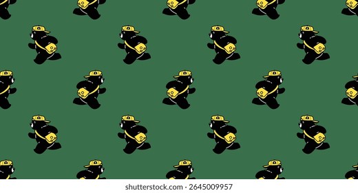 bear seamless pattern polar bear running vector cap hat cartoon doodle black teddy gift wrapping paper tile background repeat wallpaper scarf isolated illustration design
