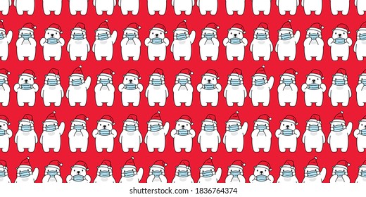 bear seamless pattern polar bear santa claus hat covid19 coronavirus pm 25 vector animal scarf isolated repeat wallpaper tile background cartoon illustration design