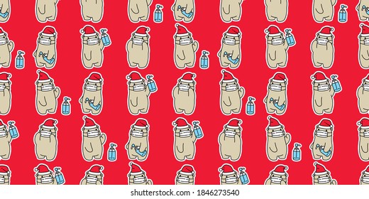 bear seamless pattern polar bear santa claus hat covid19 coronavirus pm 25 vector animal repeat wallpaper tile background scarf isolated cartoon illustration red design