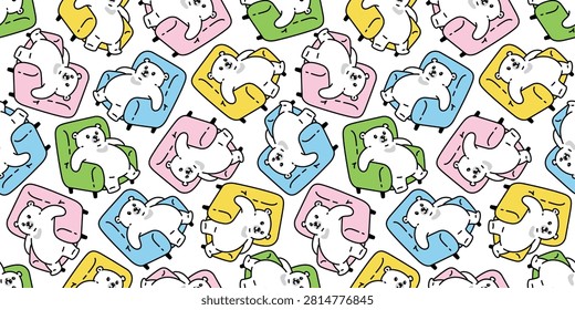 bear seamless pattern polar bear sitting sofa desk chair cartoon vector doodle teddy tile background gift wrapping paper scarf isolated repeat wallpaper illustration pastel color design