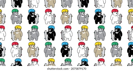 doodle de ilustración de caricatura de skateboard polar de patrón ininterrumpido
