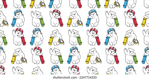 bear seamless pattern polar skateboard skating vector teddy extreme sport cartoon gift wrapping paper tile background repeat wallpaper scarf isolated doodle illustration design