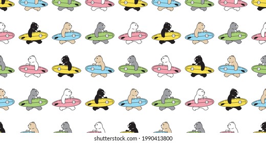 Bear seamless pattern polar surfboard vector beach swimming  sport teddy cartoon doodle scarf isolated tile background repeat wallpaper illustration design
