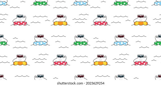 Bear seamless pattern polar swimming ring pool sea vector beach teddy cartoon doodle scarf gift wrapping paper tile background repeat wallpaper illustration design