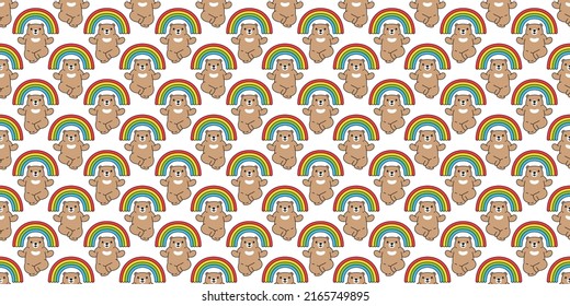 bear seamless pattern polar teddy rainbow vector cartoon lgbt repeat wallpaper gift wrapping paper tile background illustration pet doodle design scarf isolated