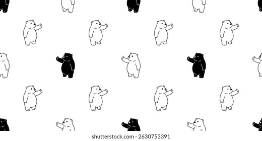 bear seamless pattern polar bear thumbs up vector cartoon doodle teddy gift wrapping paper tile background repeat wallpaper scarf isolated illustration design