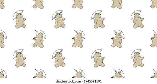 Bear seamless pattern polar bear umbrella rain vector cartoon repeat background tile wallpaper illustration design