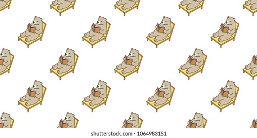 Bear seamless pattern polar bear vector reading book beach isolated background repeat wallpaper illustration cartoon