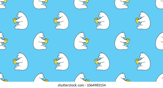 Bear seamless pattern polar bear vector panda reading book isolated background repeat wallpaper illustration cartoon