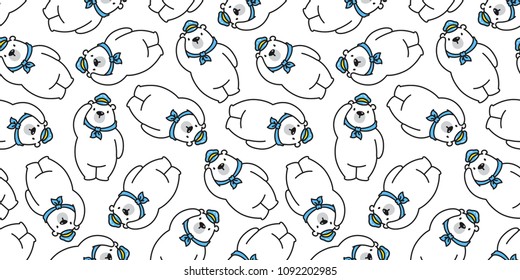 bear seamless pattern polar bear vector panda teddy scarf hat cap background isolated repeat wallpaper