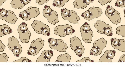 bear seamless pattern polar bear vector panda teddy scarf hat cap scarf isolated repeat background wallpaper brown
