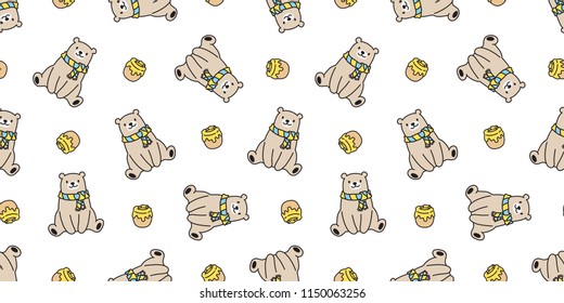 bear seamless pattern polar bear vector honey scarf isolated panda teddy cartoon background repeat wallpaper