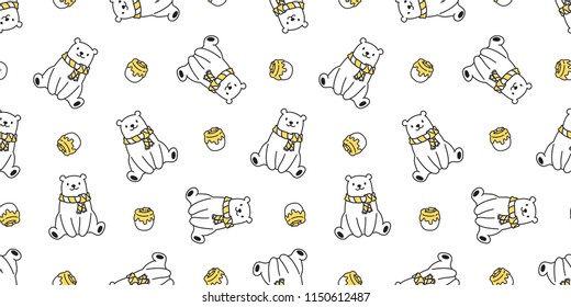 bear seamless pattern polar bear vector honey scarf isolated panda teddy cartoon background repeat wallpaper yellow