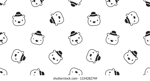 bear seamless pattern polar bear vector hat cap panda teddy scarf cartoon isolated tile background repeat wallpaper illustration