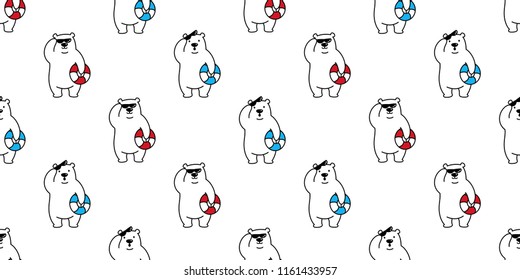bear seamless pattern polar bear vector beach swim ring panda teddy scarf cartoon isolated tile background repeat wallpaper illustration white
