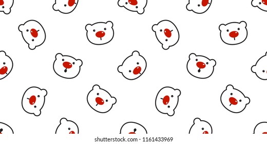 bear seamless pattern polar bear vector panda red nose Christmas teddy cartoon scarf isolated tile background repeat wallpaper illustration