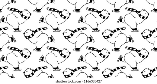 bear seamless pattern polar bear vector Christmas ice skate ski snow winter panda teddy scarf cartoon isolated repeat wallpaper tile background illustration white