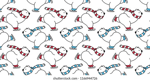 bear seamless pattern polar bear vector Christmas ice skate ski snow winter panda teddy scarf cartoon isolated tile background repeat wallpaper illustration red blue