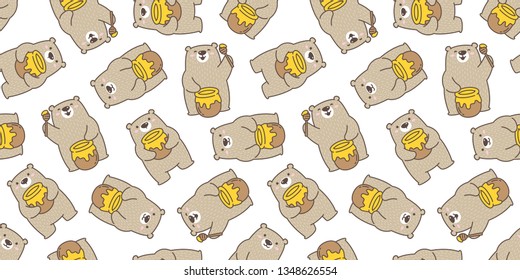 Bear seamless pattern polar bear vector honey cartoon repeat wallpaper tile background scarf isolated illustration