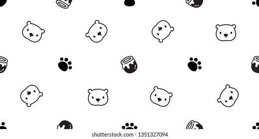 Bear seamless pattern polar bear vector honey paw cartoon tile background repeat wallpaper scarf isolated doodle illustration