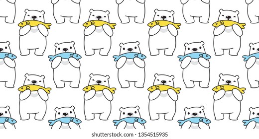 Bear seamless pattern polar bear vector fish tuna salmon cartoon repeat wallpaper tile background scarf isolated illustration