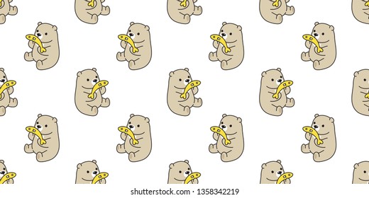 Bear seamless pattern polar bear vector fish salmon tuna cartoon repeat wallpaper scarf isolated tile background illustration brown