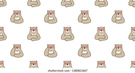 Bear seamless pattern polar bear vector glasses cartoon scarf isolated tile wallpaper repeat background doodle illustration brown