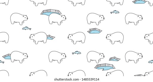 Bear seamless pattern polar bear vector iceberg fish scarf isolated cartoon repeat background tile wallpaper illustration doodle design