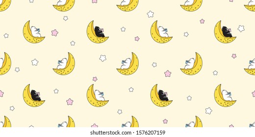 Bear seamless pattern polar bear vector moon night star reading book scarf isolated teddy cartoon repeat background tile wallpaper illustration doodle design