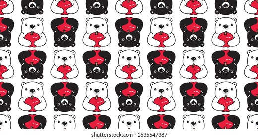 Bear seamless pattern polar bear vector apple scarf isolated cartoon tile background repeat wallpaper illustration design