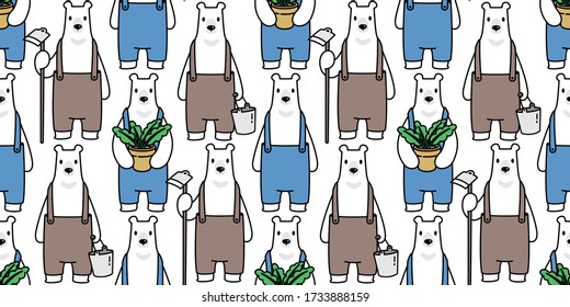 Bear seamless pattern polar bear vector farm plant farmer scarf isolated cartoon repeat wallpaper tile background doodle illustration design