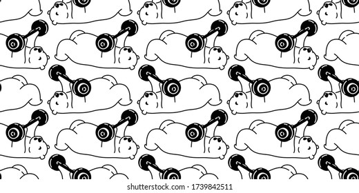 Bear seamless pattern polar bear vector training fitness dumbbell sport scarf isolated teddy cartoon repeat wallpaper tile background doodle illustration design