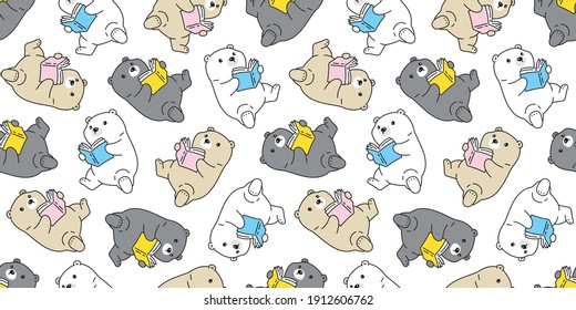 bear seamless pattern polar vector reading book repeat wallpaper teddy scarf isolated cartoon tile background doodle illustration design