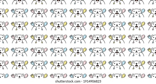 bear seamless pattern polar vector eatting food repeat wallpaper teddy scarf isolated tile background cartoon illustration doodle design
