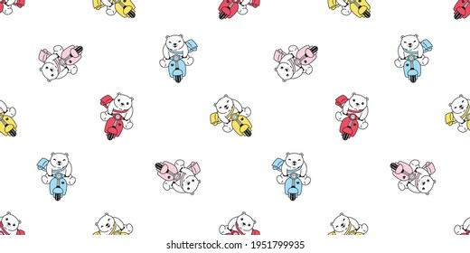 Bear seamless pattern polar bear vector riding bike cartoon motorcycle tile wallpaper repeat background illustration color design