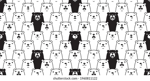 Bear seamless pattern polar bear vector breed cartoon tile wallpaper doodle repeat background illustration black white design