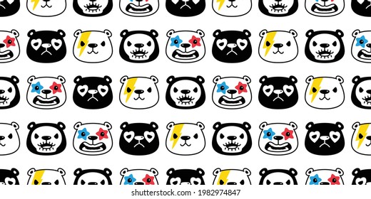 Bear seamless pattern polar bear vector halloween make up face rock fancy head emotions cartoon tile wallpaper doodle repeat background illustration design