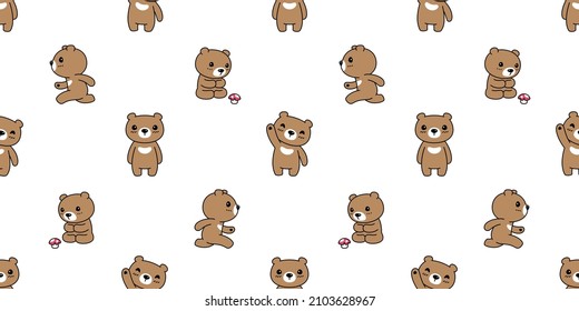 bear seamless pattern polar vector mushroom teddy cartoon tile background  repeat wallpaper doodle illustration scarf isolated animal design