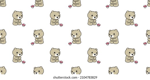 bear seamless pattern polar vector mushroom teddy cartoon tile background repeat wallpaper doodle illustration scarf isolated animal design