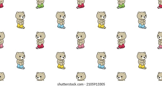 bear seamless pattern polar vector sitting teddy cartoon tile background repeat wallpaper doodle illustration scarf isolated animal design