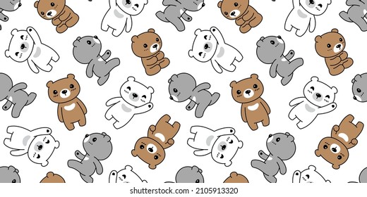 bear seamless pattern polar vector cartoon teddy tile background repeat wallpaper doodle illustration animal design scarf isolated