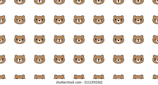 bear seamless pattern polar vector face emotion teddy cartoon tile background  repeat wallpaper doodle illustration animal design scarf isolated