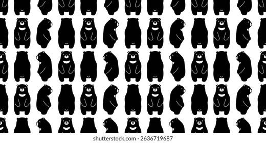 bear seamless pattern polar bear vector cartoon doodle fat teddy black tile background gift wrapping paper repeat wallpaper scarf isolated illustration design